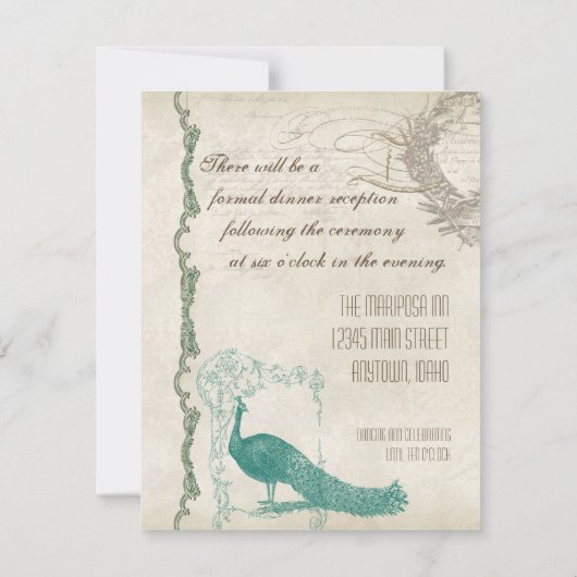 Peacock 5 - officiële bruiloft uitnodiging (Achterkant)