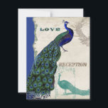 Peacock 5 - officiële bruiloft uitnodiging<br><div class="desc">Er zit een vleugje grilligheid en plezier in dit ontwerp met twee pauwen, een in volle intense kleuren van kobalt, pauw en aqua blauw met paarse en groene, de andere is een pen- en inkttekening in pauwblauw. Je hebt de keuze uit achtergrondkleuren, hier weergegeven in pauw of blauwgroen blauw. Selecteer...</div>