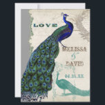 Peacock 5 - officiële bruiloft uitnodiging<br><div class="desc">Er zit een vleugje grilligheid en plezier in dit ontwerp met twee pauwen, een in volle intense kleuren van kobalt, pauw en aqua blauw met paarse en groene, de andere is een pen- en inkttekening in pauwblauw. Je hebt de keuze uit achtergrondkleuren, hier weergegeven in pauw of blauwgroen blauw. Selecteer...</div>