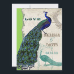 Peacock 5 - officiële bruiloft uitnodiging<br><div class="desc">Er zit een vleugje grilligheid en plezier in dit ontwerp met twee pauwen, een in volle intense kleuren van kobalt, pauw en aqua blauw met paarse en groene, de andere is een pen- en inkttekening in pauwblauw. Je hebt de keuze uit achtergrondkleuren, hier weergegeven in pauw of blauwgroen blauw. Selecteer...</div>