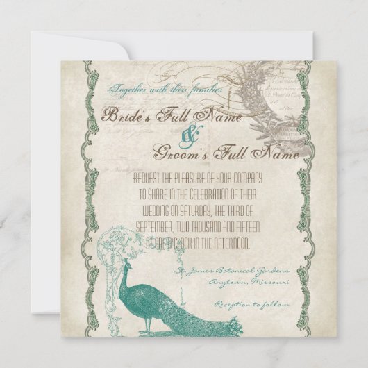 Peacock 5 - officiële bruiloft uitnodiging (Achterkant)