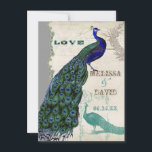 Peacock 5 - officiële bruiloft uitnodiging<br><div class="desc">Er zit een vleugje grilligheid en plezier in dit ontwerp met twee pauwen, een in volle intense kleuren van kobalt, pauw en aqua blauw met paarse en groene, de andere is een pen- en inkttekening in pauwblauw. Je hebt de keuze uit achtergrondkleuren, hier weergegeven in pauw of blauwgroen blauw. Selecteer...</div>