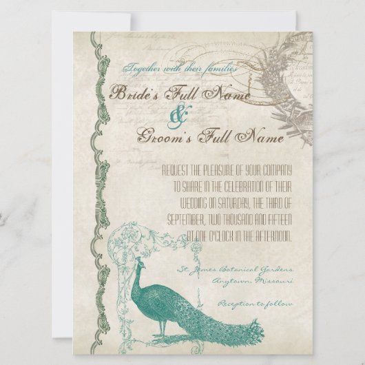Peacock 5 - officiële bruiloft uitnodiging (Achterkant)