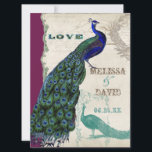 Peacock 5 - officiële bruiloft uitnodiging<br><div class="desc">Er zit een vleugje grilligheid en plezier in dit ontwerp met twee pauwen, een in volle intense kleuren van kobalt, pauw en aqua blauw met paarse en groene, de andere is een pen- en inkttekening in pauwblauw. Je hebt de keuze uit achtergrondkleuren, hier weergegeven in pauw of blauwgroen blauw. Selecteer...</div>