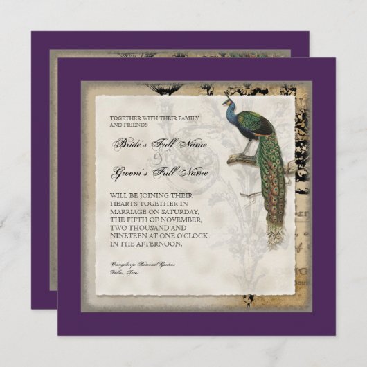  Peacock 6 - bruiloft uitnodiging (Voorkant / Achterkant)