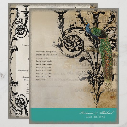 Peacock 6 - Elegant Wedding Programme (Voorkant / Achterkant)