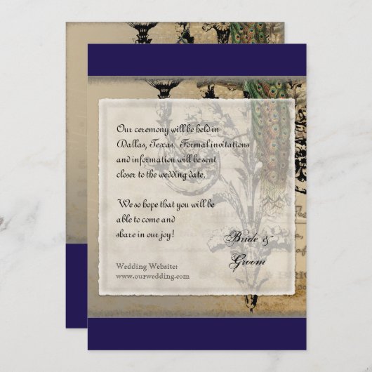 Peacock 6 - sparen de Datum Save The Date (Voorkant / Achterkant)