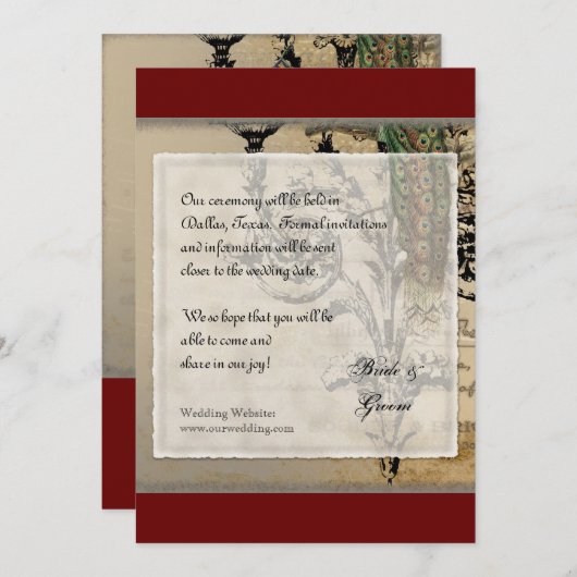  Peacock 6 - sparen de Datum Save The Date (Voorkant / Achterkant)