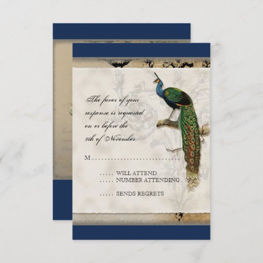 Peacock 6 - Weddenschap RSVP Kaartje (Voorkant / Achterkant)