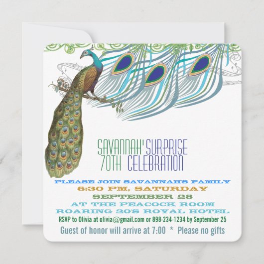Peacock 70e of eender welk jaar van de geboorte kaart (Voorkant)