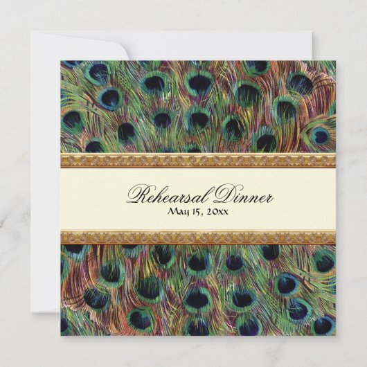 Peacock 9 Feathers Carved Gold Elegant Kaart (Achterkant)