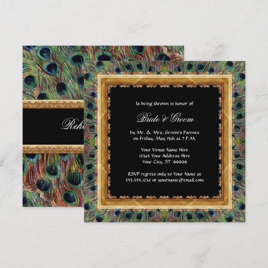 Peacock 9 Feathers Carved Gold Elegant Kaart (Voorkant / Achterkant)