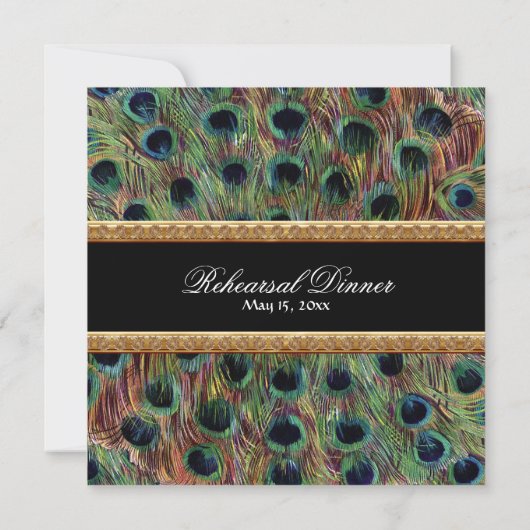 Peacock 9 Feathers Carved Gold Elegant Kaart (Achterkant)