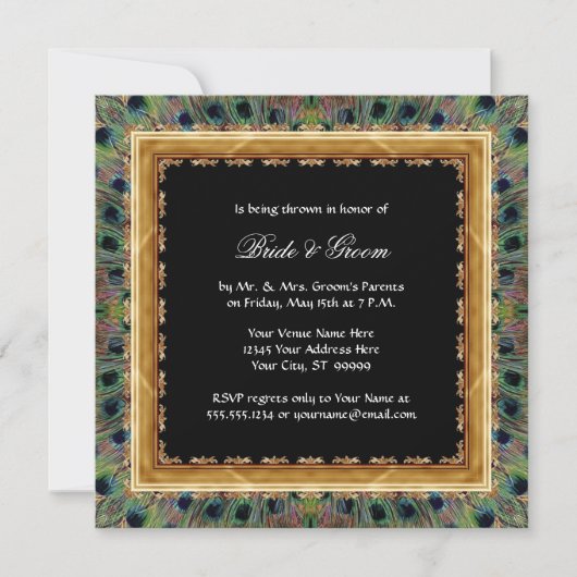  Peacock 9 Feathers Carved Gold Elegant Kaart (Voorkant)