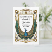 Peacock abstracte art nouveau lijst decoratief save the date (Staand voorkant)