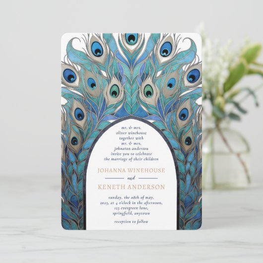 Peacock Abstracte boog | Monogram Kaart (Staand voorkant)