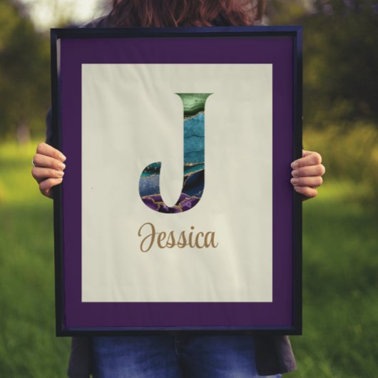 Peacock Agate Letter J Personalized Poster