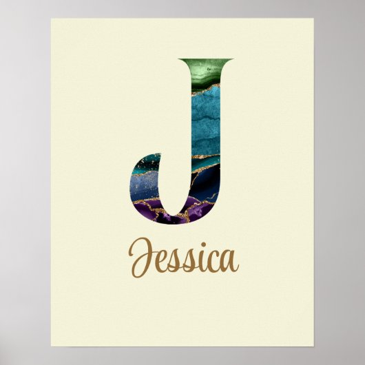 Peacock Agate Letter J Personalized Poster (Voorkant)