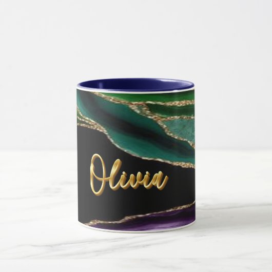 Peacock Agate Texture 06 Golden 3D Text Custom Mok (Midden)