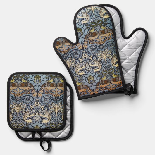 Peacock and Dragon, William Morris Ovenwant & Pannenlap Set (Voorkant / Achterkant)