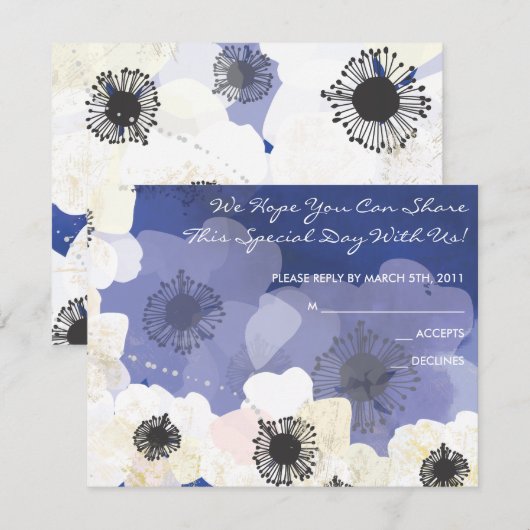 Peacock & Anemone Flowers Bat Mitzvah REPLY CARD RSVP Kaartje (Voorkant / Achterkant)