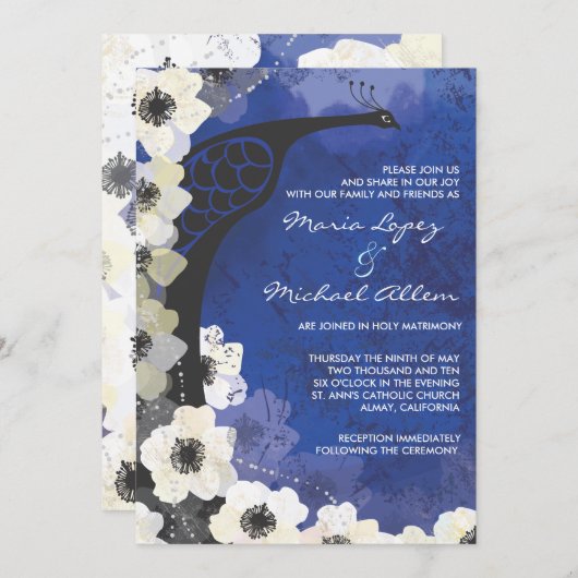 Peacock & Anemone Flowers Weddenschap Kaart (Voorkant / Achterkant)