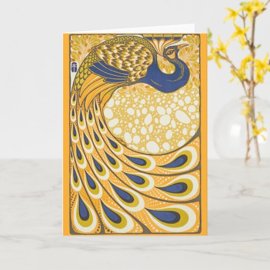 Peacock Antiek  kleurrijk Kaart (Gele Bloem)