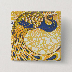 Peacock Antiek  kleurrijk Vierkante Button 5,1 Cm