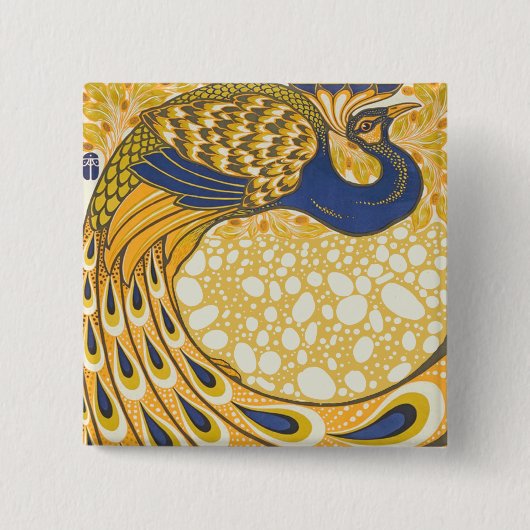 Peacock Antiek  kleurrijk Vierkante Button 5,1 Cm (Voorkant)