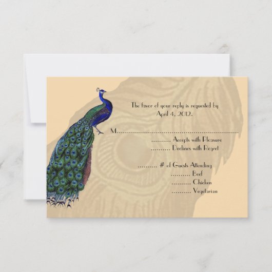  Peacock-antwoordkaarten met menuopties RSVP Kaartje (Voorkant)