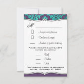 Peacock Aqua en Paarse Damask Wedding RSVP-kaarten RSVP Kaartje (Achterkant)