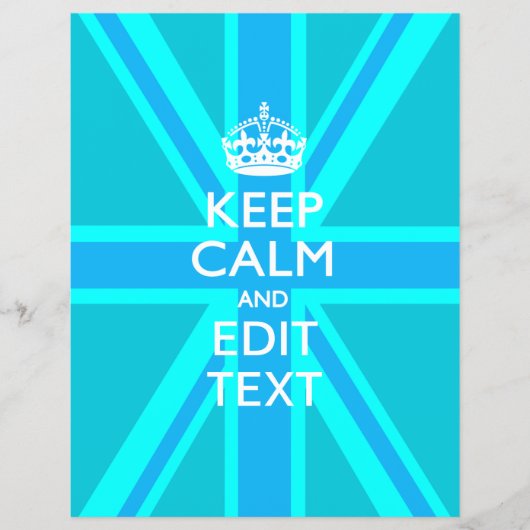 Peacock Aqua Keep Calm and Jouw tekst Union Jack Flyer (Voorkant)