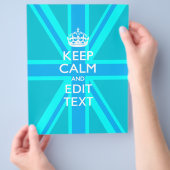 Peacock Aqua Keep Calm and Jouw tekst Union Jack Flyer (Hand)