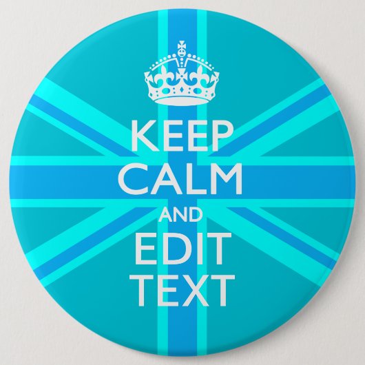 Peacock Aqua Keep Calm and Jouw tekst Union Jack Ronde Button 6,0 Cm (Voorkant)