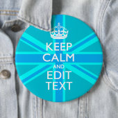 Peacock Aqua Keep Calm and Jouw tekst Union Jack Ronde Button 6,0 Cm (In situ)