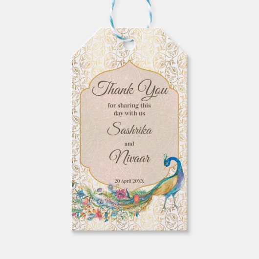 Peacock Arabisch patroon Indiaas huwelijksgunstcad Cadeaulabel (Voorkant)