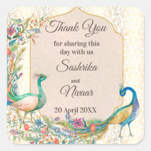 Peacock Arabisch patroon Indiaas huwelijksgunstcad Vierkante Sticker