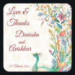 Peacock Arabisch patroon Indiaas huwelijksgunstcad Vierkante Sticker<br><div class="desc">Peacock Arabisch patroon Indische bruiloft gepersonaliseerd cadeau label stickers.</div>