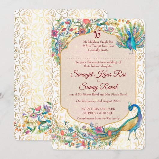 Peacock Arabisch patroon Indische bruiloft voor br Kaart (Voorkant / Achterkant)