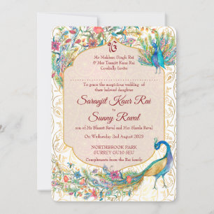 Peacock Arabisch patroon Indische bruiloft voor br Kaart