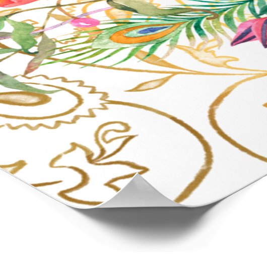 Peacock Arabisch patroon Indische bruiloft welkom Poster (Hoek)