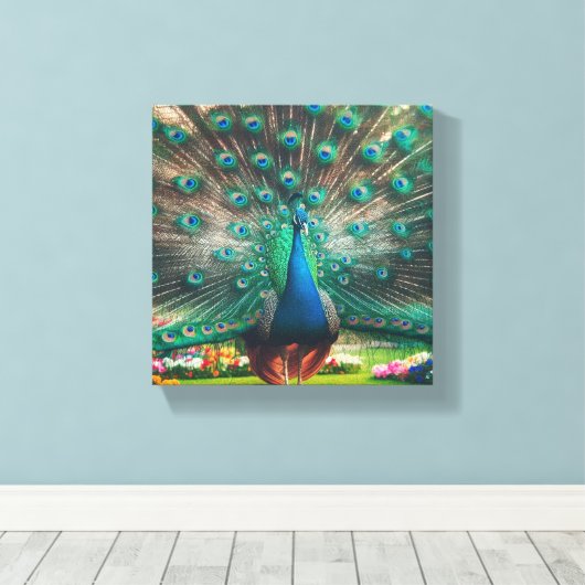 Peacock art canvas (Insitu (Houten vloer))