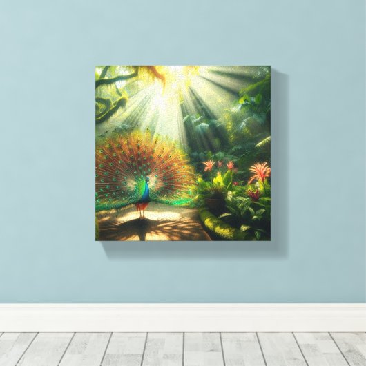 Peacock art canvas afdruk (Insitu (Houten vloer))