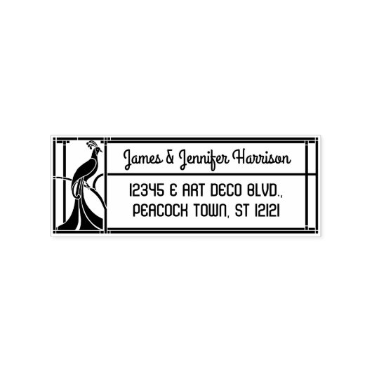 Peacock Art Deco Border | Naam en retouradres Rubberstempel (Afrduk)