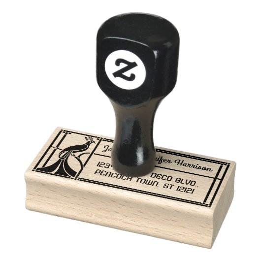 Peacock Art Deco Border | Naam en retouradres Rubberstempel (Stempel)