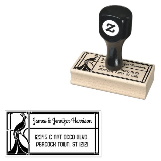 Peacock Art Deco Border | Naam en retouradres Rubberstempel (Gestempeld)