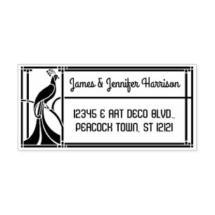Peacock Art Deco Border   Naam en retouradres Rubberstempel
