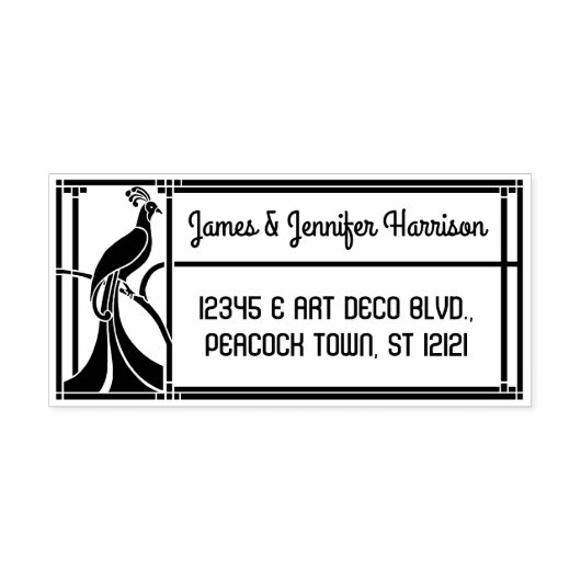 Peacock Art Deco Border | Naam en retouradres Rubberstempel (Afrduk)