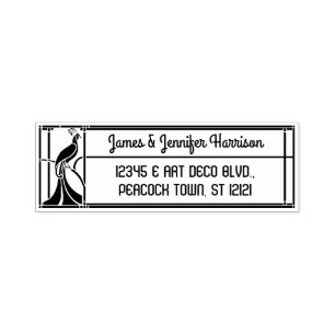 Peacock Art Deco Border   Naam en retouradres Zelfinktende Stempel