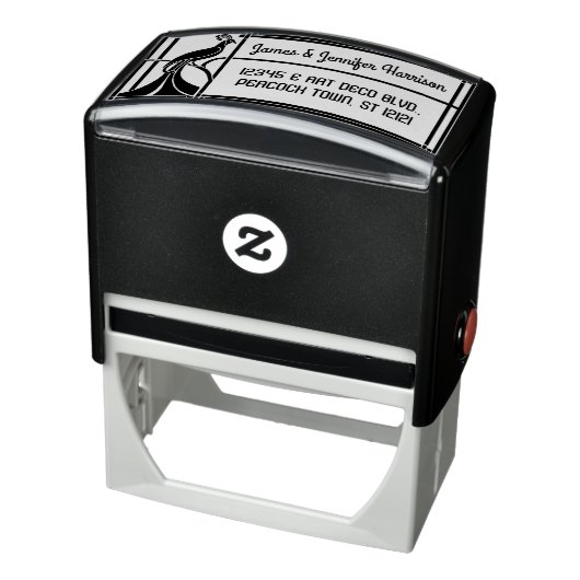 Peacock Art Deco Border | Naam en retouradres Zelfinktende Stempel (Product)